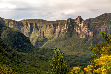 View of the  Espraiado Canyon with dense green forest, Airue, Santa Catarina, Brazil