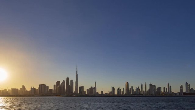 [4K Time lapse video] Dubai Skyscrapers from Day to Night with Zoom out