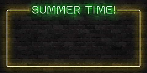 Obraz premium Vector realistic isolated neon sign of Summer Time frame logo for template decoration and layout covering on the wall background.