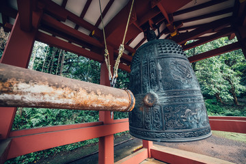 Traditional asian big ceremony bronze bell in temple