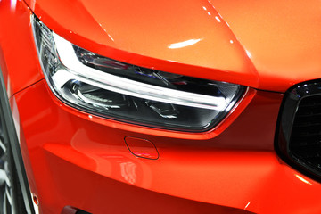 Obraz na płótnie Canvas Close up detail on one of the LED headlights luxury car.