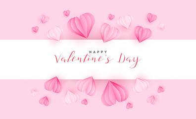 Valentine's Day Greeting Card with Hearts paper cut style. Vector Illustration
