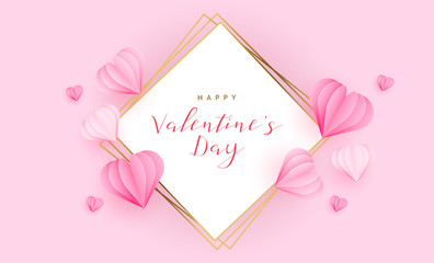 Valentine's Day Greeting Card with Hearts paper cut style. Vector Illustration