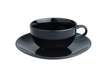 Black coffee cup isolated on white. Porcelain glass