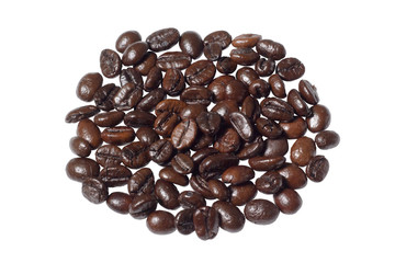 Roasted coffee beans on white background