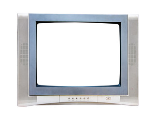 classic Vintage Retro Style old  television with cut screen,old  bronze television on  isolated background.