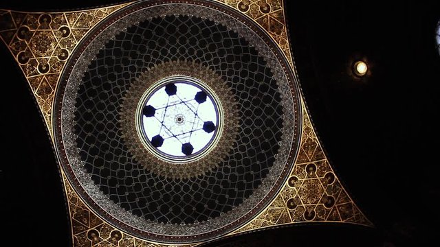 Dome above the Main Hall Inside the Spanish Synagogue built in Moorish Revival Style at Josefov (the Jewish quarter), Prague, Czech Republic. 