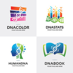 DNA Genetics Logo Set Design Template Collection