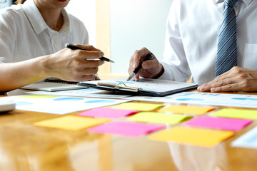 Business meeting businessman and businesswoman work