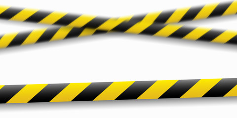 Vector illustration of the attention line. Yellow black police warning tapes, fencing. Danger sign. Do Not cross the border.