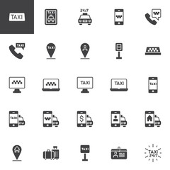 Taxi service vector icons set, modern solid symbol collection, filled style pictogram pack. Signs, logo illustration. Set includes icons as Taxi cab, Mobile taxi ordering, Driver license, Online car 