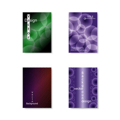 A selection of Colored covers in green, purple style with circles bubbles. Abstract design, in cool colors with gradient. Vector template for your works.