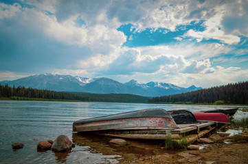 old boat on the lake