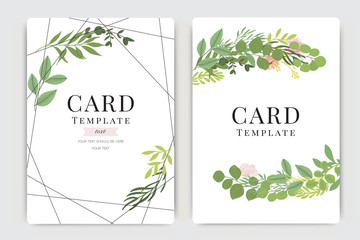 Wedding Invitation, floral invite thank you, rsvp modern card Design in pink flower  with summer leaf greenery  branches decorative Vector elegant rustic template