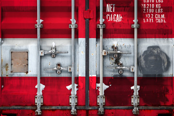 Close-up of a container with the national flag  Austria. The concept of export-import Austria   and the national delivery of goods.
