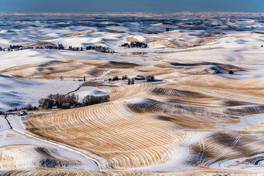 Snow Covered Farmland In The Rolling Hills Of The Palouse From Steptoe Butte.