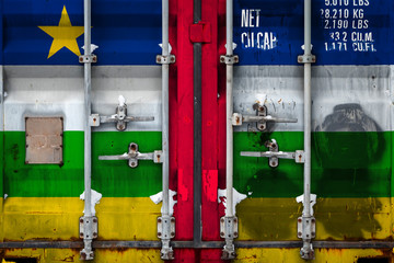 Close-up of the container with the national flag of Central African Republic. The concept of export-import Central African Republic and the national delivery of goods.
