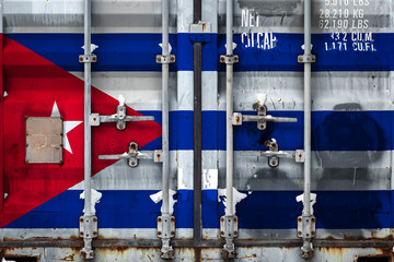 A closeup of a container with the national flag of Cuba. The concept of export-import Cuba and national delivery of goods.