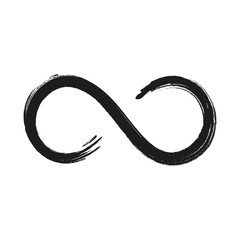 Grunge infinity symbol. Hand painted with black paint. Grunge brush stroke. Modern eternity icon. Graphic design element. Infinite possibilities, endless process. Vector illustration.