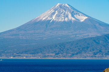 Sea Side View of Mt. Fuji from Izu Peninsula in Japan 