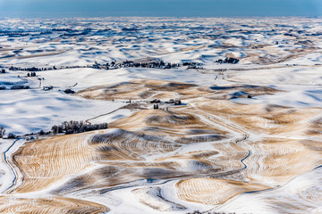 Snow Covered Farmland In The Rolling Hills Of The Palouse From Steptoe Butte.