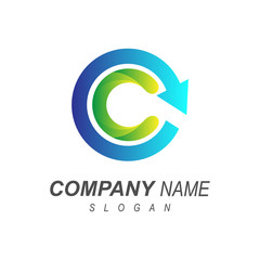 letter c with circle arrow logo template