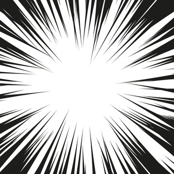 Graphic Explosion with Speed Lines. Comic Book Design Element. Black and white vector illustration