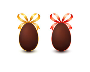 Set of gift chocolate easter eggs with bows isolated on white background