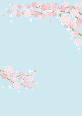 桜のある春の風景のイラスト(背景は空)