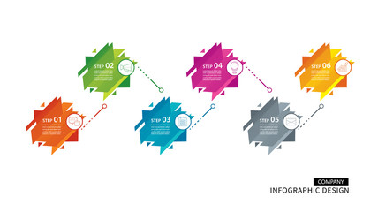 Geometric infographic with 6 abstract option template. Presentation step business modern background.