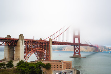 Golden Gate bridge covered in fog