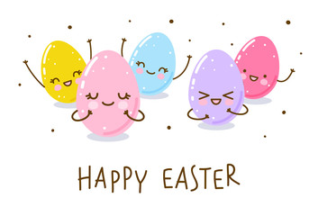 Easter greeting card with cute happy eggs © evgeniya_m