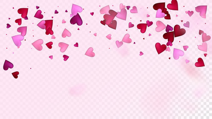 Realistic Hearts Vector Confetti. Valentines Day Romantic Pattern. Beautiful Pink Border Valentines Day Decoration with Falling Down Hearts Confetti. Rich VIP Gift, Birthday Card, Poster Background