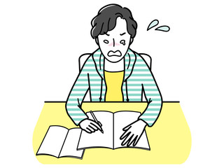 忘れていた宿題を焦ってする男子
