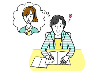 好きな子のことを考えてて勉強に集中できない男子