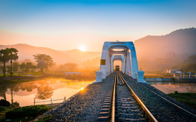 White Bridge Railway(train white bridge) In the history of Mae Tha, Lamphun in the mist in the...