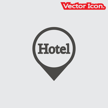 Hotel icon isolated sign symbol and flat style for app, web and digital design. Vector illustration.