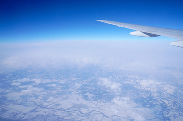 Fototapeta na wymiar Airplane view of Northern Japan in winter