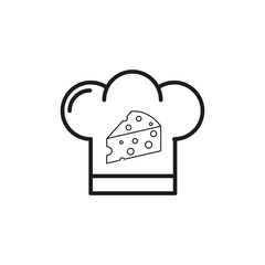 Cheese in chef hat outline icon isolated on white background