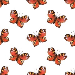Seamless pattern with red butterflies. Artistic background