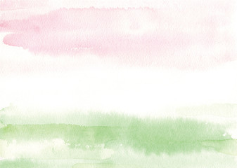 水彩背景　ピンクと緑　春イメージのグラデーション