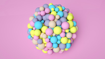 Futuristic Abstract Colorful Bubbles Isolated On Pastel Pink Background - 3D Illustration