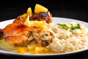 Chinese food - chicken meat with ricea and pineapple