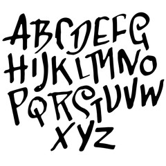 Simple alphabet letters. Handdrawn grunge ink font. Vector illustration.