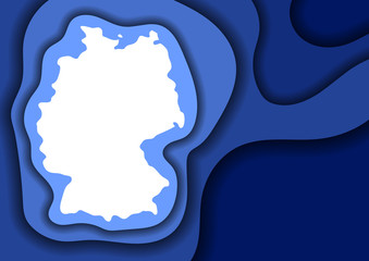 Germany map abstract schematic from blue layers paper cut 3D waves and shadows one over the other. Layout for banner, poster, greeting card. Vector illustration.