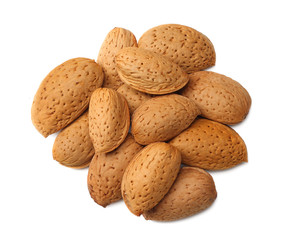 almonds isolated on white background top view