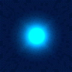 Abstract big data squares pattern futuristic transfer data perspective on blue background with Impact of light explosion technology concept.