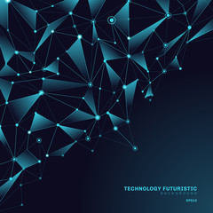 Abstract triangles polygonal shapes on dark blue background consisting of lines and points in the form of planets and constellations technology concept. Digital internet connection.