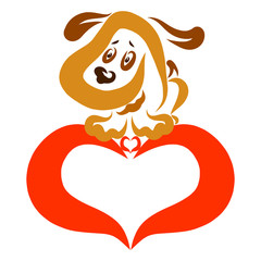 Cute puppy sitting on a big heart