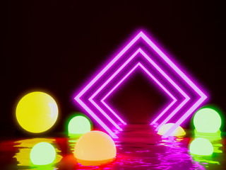 rectangle glowing light, neon light, virtual reality background, 3d render